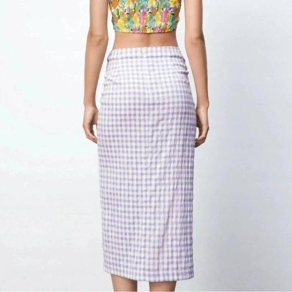 NWT Zara Plaid  Gingham Pastel Twist Front Skirt - Picture 8 of 9